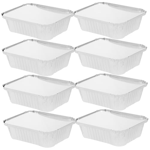 MUELODSIC 50 Stück Aluminiumfolie Backformen mit Deckel Rechteckige Einweg Grillboxen Hitzebeständig Mikrowellen und Backofenfest für Bbq Luftfritteuse Camping und Haushalt von MUELODSIC