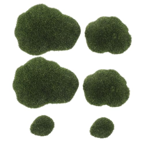 MUELODSIC 6 Stück Künstliche Moossteine Naturgetreu und Leicht Dekorative Grüne Steine für Innenpflanzen DIY Basteln Arrangements Miniaturgärten und Terrarien Pflegefrei Vielseitig von MUELODSIC