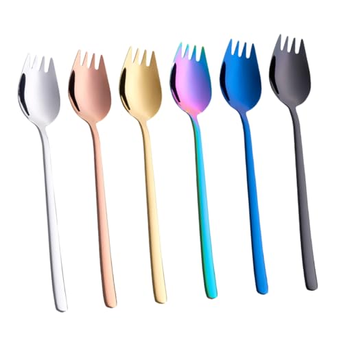 MUELODSIC 6 Stück Teiliges Edelstahl Spork Dual Verwendbare Gabel Löffel Kombination Rostfrei Verschleißfest Leicht und Kompakt für Haushalt Restaurant Party und Unterwegs von MUELODSIC