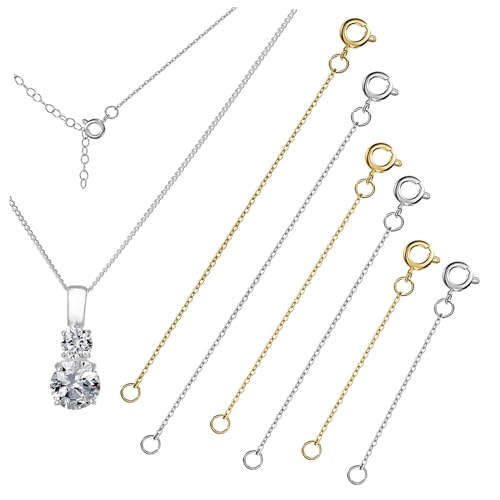 MUELODSIC 6 Stück Teiliges Verlängerungsketten Damen Schmuckverlängerung für Halsketten und Armbänder Antiallergisch Leicht mit Robustem Verschluss Längen in Gold und Weißgold Vielseitig von MUELODSIC