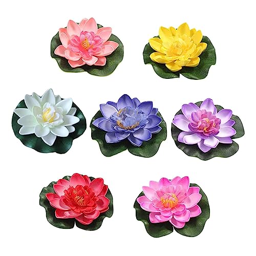 MUELODSIC 7 Stück Teiliges Künstliches Lotus Schwimmende Teichdekoration Bunte Wasseroberflächen Ornamente Realistische Seerosen für Garten Pool Aquarium von MUELODSIC