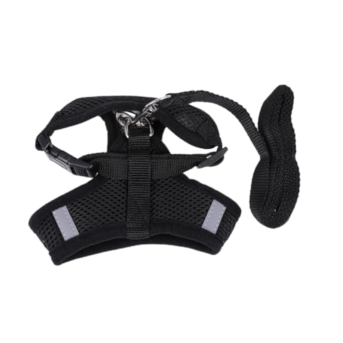 MUELODSIC Atmungsaktives Hundegeschirr Verstellbar mit Brust und Rückenriemen Leichtes Pet Vest Geschirr für Kleine Hunde Katzen und Welpen Schwarzes Mesh Material Ganzjährig Geeignet von MUELODSIC