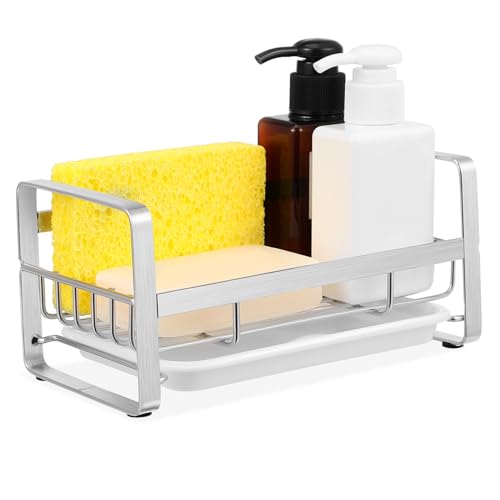 MUELODSIC Edelstahl Spülbecken Organizer Schwammhalter mit Abnehmbarem Abtropfblech Rostfrei Stabiler Küchen Waschbecken Halter zur Platzsparenden Spülmittel und Schwammaufbewahrung MUELODSIC Edelstahl Spülbecken Organizer Schwammhalter mit Abnehmbarem Abtropfblech Rostfrei Stabiler Küchen Waschbecken Halter zur Platzsparenden Spülmittel und Schwammaufbewahrung von MUELODSIC