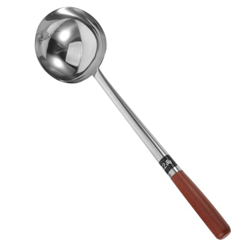 MUELODSIC Edelstahl Woklöffel mit Langem Griff Großer Suppenkelle für Kochen und Servieren Multifunktionaler Küchenhelfer zum Rühren Braten und Portionieren von Suppen Soßen und Eintöpfen von MUELODSIC