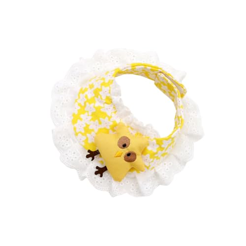 MUELODSIC Gelbes Hundehalstuch mit Küken Motiv Süßes Spitzen sabbertuch Verstellbares Hundebib für Kleine Hunde und Welpen Modisches Haustierzubehör zum Sauberhalten und Dress up von MUELODSIC