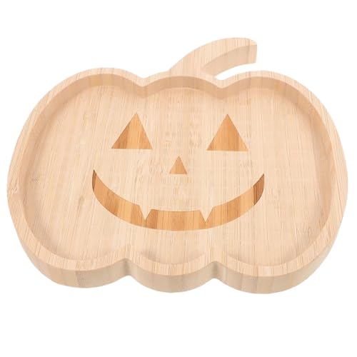 MUELODSIC Halloween Servierplatte aus Holz Kürbisform Wiederverwendbares Snack-tablett für Süßigkeiten Käse und Obst Langlebiges Holz-tablett Vielseitig Einsetzbar für Halloween-Partys von MUELODSIC