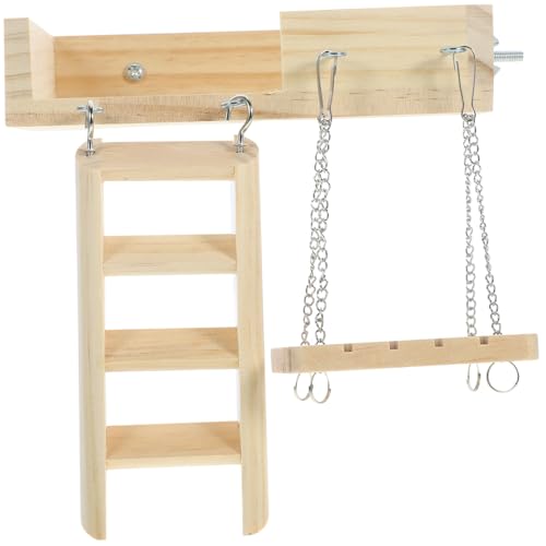 MUELODSIC Hamster Set Holzleiter mit Schaukel Robustes Klettergerüst für Zwerghamster Langlebig und Einfach zu Montieren Fördert Beweglichkeit und Spielspaß im Käfig Naturfarbig von MUELODSIC