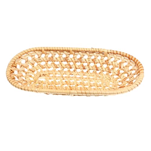 MUELODSIC Handgeflochtenes Rattan Serviertablett Klein Dekoratives Aufbewahrungstablett Kreatives Schreibtisch Accessoire Praktisch Pflegeleicht Für Wohn und Essbereich von MUELODSIC