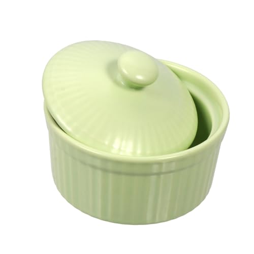 MUELODSIC Keramik Backschale mit Deckel Feuerfest Multipurpose Dessertschale für Ofen und Haushalt Grün Glatte Oberfläche Leichte Reinigung Langlebiges Porzellan für Nachtisch und Pudding von MUELODSIC