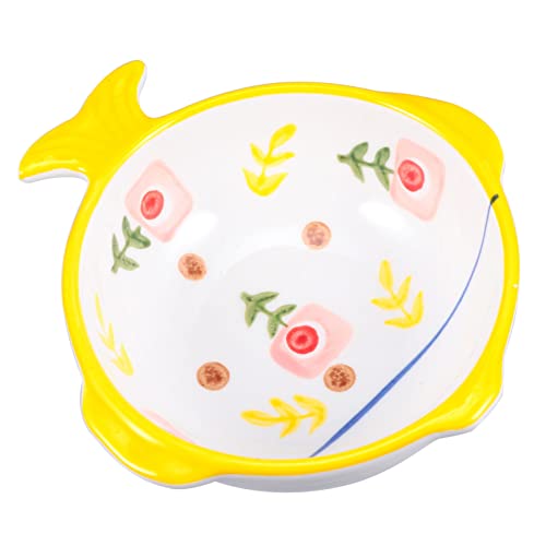 MUELODSIC Keramik Katzennapf Fischform rutschfest Schützend für Hals Kleine Katzen und Hunde Futterschale Gelb Bpa Frei Lebensmittelecht Komfortabel und Sicher von MUELODSIC