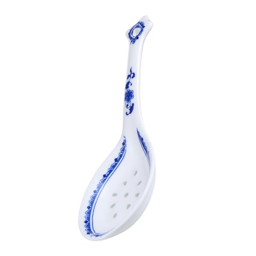 MUELODSIC Keramik Suppenlöffel aus Chinesischem Porzellan mit Langem Griff Großer Schöpfkopf Stilvolles Blau Weißes Design Robust und Langlebig für Asiatische Suppen und Familienessen von MUELODSIC
