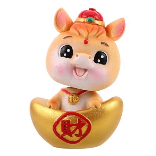 MUELODSIC Kleine Resin Pferdefigur mit Wackelkopf Chinesische Zodiac Tier Skulptur Yuan Bao Reichtums-Symbol Neujahrsdekoration für Schreibtisch Auto und Büro von MUELODSIC