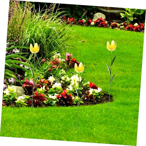 MUELODSIC Metall gartenstecker Tulpe Gelb aus Robustem Eisen Wetterfest Gartendeko für Außen Frühlingsdeko Terrasse Balkon Einfache Montage Natürliche Optik von MUELODSIC