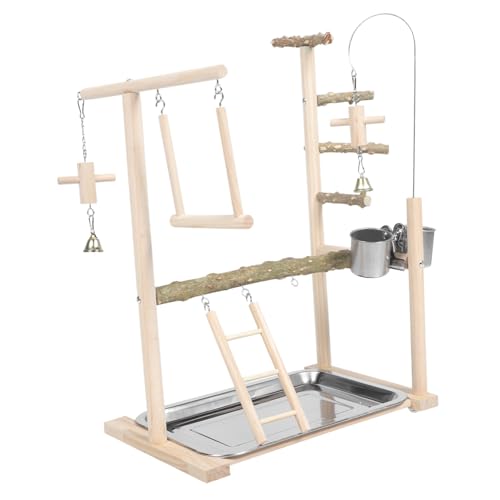 MUELODSIC Parrot Perch Stand aus Hochwertigem Holz mit Stabilem Sockel Vogelspielplatz mit Schaukel Leiter und Futterbecher Interaktive Trainingsplattform für Papageien Wellensittiche und MUELODSIC Parrot Perch Stand aus Hochwertigem Holz mit Stabilem Sockel Vogelspielplatz mit Schaukel Leiter und Futterbecher Interaktive Trainingsplattform für Papageien Wellensittiche und von MUELODSIC