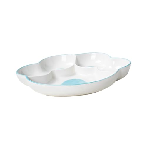 MUELODSIC Portion Control Keramik Teller mit Fächern Frühstücksteller Handbemalt mit Blauem Katzenpfoten design Gesunde Mahlzeiten Abwaschbar für Gewichtsmanagement von MUELODSIC