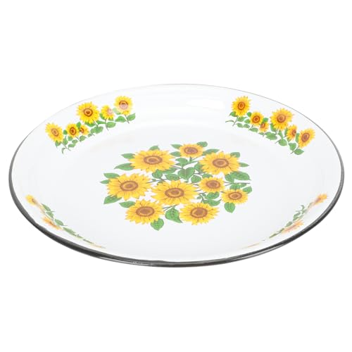 MUELODSIC Retro Emaille Servierteller Rund Extra mit Sonnenblumen motiv Vintage Stil Küchen Restaurantplatte Dekoratives Tablett für Zuhause und Festlichkeiten von MUELODSIC