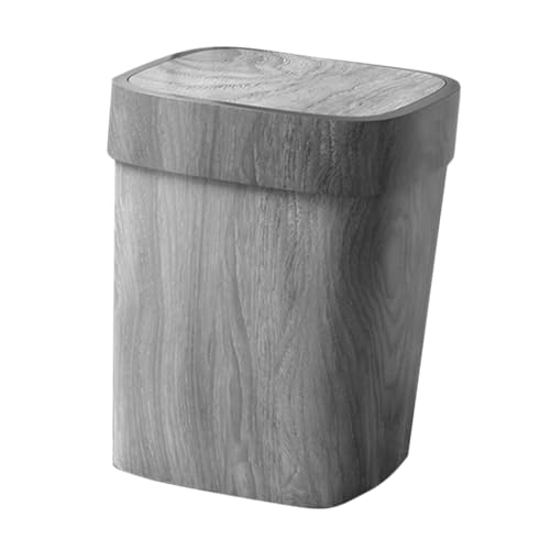 MUELODSIC Retro Mülleimer mit Schwingdeckel Eleganter Abfallbehälter Holzmaserung für Wohnzimmer Bad Praktischer Müllbehälter für Vielseitige Anwendungen von MUELODSIC