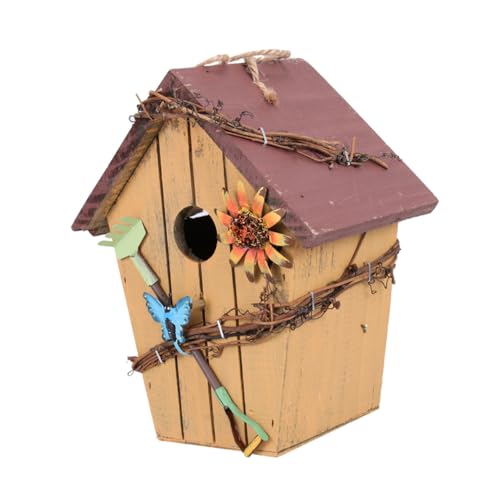 MUELODSIC Rustikales Hängendes Vogelhaus aus Holz mit Schrägem Dach Wetterfestes Garten Deko Pendant Langlebige Handgefertigte Holzdekoration für Innen und Außenbereich als für Garten und MUELODSIC Rustikales Hängendes Vogelhaus aus Holz mit Schrägem Dach Wetterfestes Garten Deko Pendant Langlebige Handgefertigte Holzdekoration für Innen und Außenbereich als für Garten und von MUELODSIC
