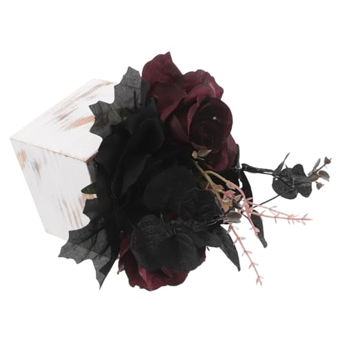 MUELODSIC Schwarz Simulierte Blumenschmuckstücke Zimmerdekoration Schwarzes Blumenarrangement Halloween Blumendekor Künstliche Blumenarrangement Kunstblumendekor Im Innenbereich Holz von MUELODSIC