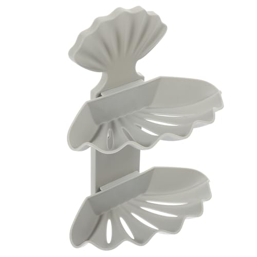 MUELODSIC Shell Style Seifenhalter ohne Bohren mit Doppeltem Ablauf wasserdichte Seifenablage für Badezimmer und Küche Graue Muschel seifenbox für Schnelles Trocknen und Längere Haltbarkeit von MUELODSIC