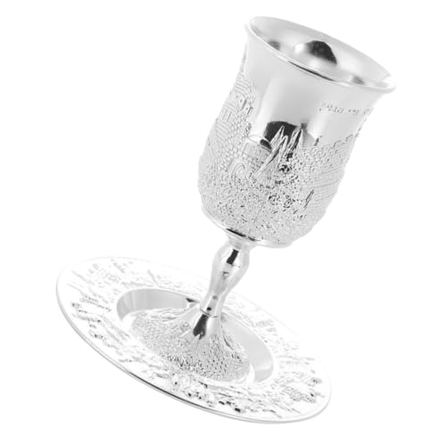 MUELODSIC Versilbertes Kiddush Weinglas mit Untertasse Judaica Shabbat Zeremonie Kelche Stilvolles Pessach Fest Glatte Oberfläche Leicht zu Reinigen Festliche Tischdekoration von MUELODSIC