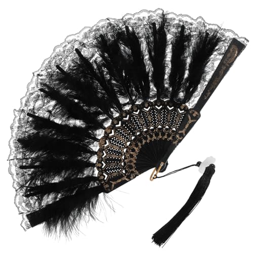 MUELODSIC Vintage Spitzen-feder-fächer Handventilator für Damen Dekorativer Plume-handfächer mit Metallrahmen für Sommerkühlung Tanz und Kostümparty MUELODSIC Vintage Spitzen-feder-fächer Handventilator für Damen Dekorativer Plume-handfächer mit Metallrahmen für Sommerkühlung Tanz und Kostümparty von MUELODSIC