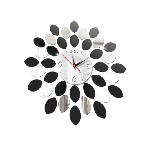MUELODSIC Wanduhr Silber Schwarz Modernes Lemon Design Dekorative Leise Uhr für Wohnzimmer Schlafzimmer Selbstklebende Spiegel Wanduhr Stilvolle Büro Wanddekoration von MUELODSIC