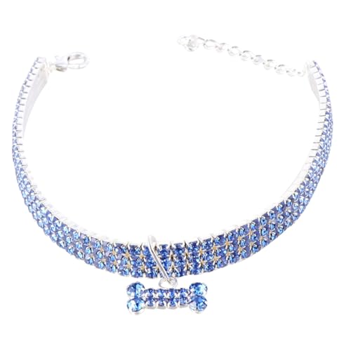 MUELODSIC Wasserfester Verstellbarer Hundehalsband mit Leuchtenden Strasssteinen Langlebiges Design Modisches Blaues Schmuckhalsband für Kleine und Mittlere Hunde für und Outdoor Aktivitäten von MUELODSIC