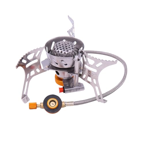 MUELODSIC Winddichter Camping Gaskocher mit Stabilem Halter Energiesparender Outdoor Kocher für Backpacking Gaskocher mit Heiz und Backfunktion Installieren und Vielseitig Einsetzbar von MUELODSIC