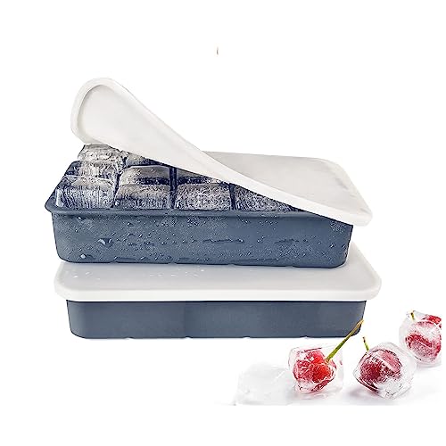 Eiswürfelform mit Deckel – 2er-Pack 30 Eiswürfel – kein Verschütten & BPA-freie Silikon-Eiswürfelformen für gekühlte Getränke, Babynahrung, Whiskey & Cocktails (Grau) von MUENFLY