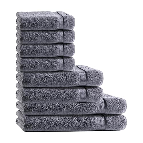 MÜSKAAN 8 TLG Frottee Handtücher Set | 4er Gästetuch 30x50 cm | 2er Handtuch 50x100 cm | 2er Duschtuch 70x140 cm | 100% Baumwolle mit Bordüre | Uni Anthrazit MÜSKAAN 8 TLG Frottee Handtücher Set | 4er Gästetuch 30x50 cm | 2er Handtuch 50x100 cm | 2er Duschtuch 70x140 cm | 100% Baumwolle mit Bordüre | Uni Anthrazit von MÜSKAAN