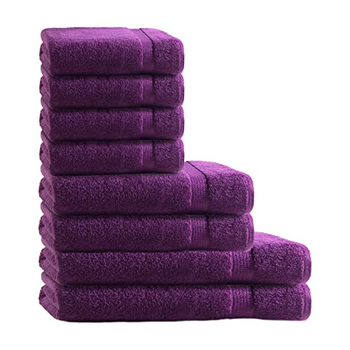 MÜSKAAN 8 TLG Frottee Handtücher Set | 4er Gästetuch 30x50 cm | 2er Handtuch 50x100 cm | 2er Duschtuch 70x140 cm | 100% Baumwolle mit Bordüre | Uni Aubergine MÜSKAAN 8 TLG Frottee Handtücher Set | 4er Gästetuch 30x50 cm | 2er Handtuch 50x100 cm | 2er Duschtuch 70x140 cm | 100% Baumwolle mit Bordüre | Uni Aubergine von MÜSKAAN