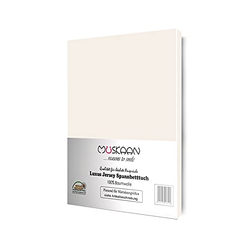 Müskaan Spannbettlaken 90x200-100x200 cm | Jersey Spannbetttuch | Bettlaken | 100% Baumwolle | bis 25 cm Matratzenhöhe | Natur von Müskaan