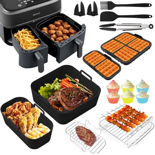 Airfryer Zubehör für Philips Dual Basket Airfryer 3000 Serie, 1:1 Maßgeschneiderte Form BPA-frei Heißluftfritteuse Zubehör mit Silikonform und Silikon-Waffelbackform Airfryer Zubehör für Philips Dual Basket Airfryer 3000 Serie, 1:1 Maßgeschneiderte Form BPA-frei Heißluftfritteuse Zubehör mit Silikonform und Silikon-Waffelbackform von MUEZDUR