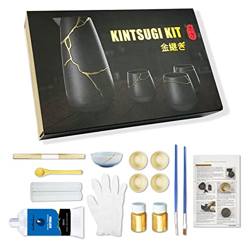 Kintsugi kit Kintsugi Reparaturset, Reparaturset aus Keramik mit 50 ml Goldpulverkleber, Einstiegsklasse Kintsugi Kit mit einem Praxis-Keramikbecher von MUFUN