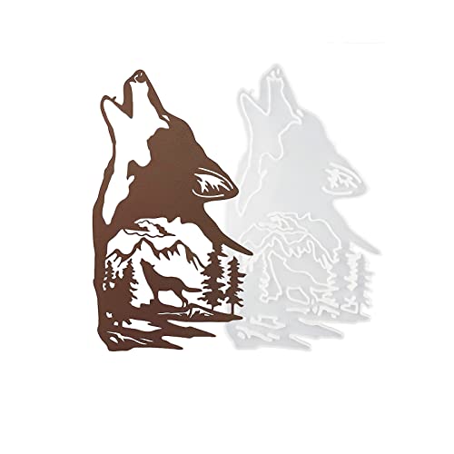 Wolf-Harzform, heulender Wolf, Wanddekoration, Harzform für Harzguss, Wolf mit Berg und Waldbaum, Wandkunst, Tier-Silikonform zum Aufhängen, Fenstertür-Dekor von MUFUN