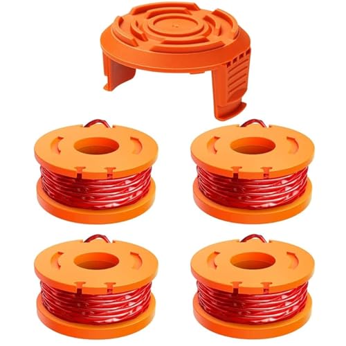 MUFUSHAN 4Pcs WA0004.1 Rasentrimmer Spule mit 1Pcs Spulenabdeckung Kompatibel mit Alle Worx Rasentrimmer Mit 20V, Φ1,65 mm/3 m Trimmer Fadenspule WG157E.9 / WG163E / WG163E .9 / WG173E.9 von MUFUSHAN