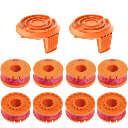 MUFUSHAN 8Pcs WA0004.1 Rasentrimmer Spule mit 2Pcs Spulenabdeckung Kompatibel mit Alle Worx Rasentrimmer Mit 20V, Φ1,65 mm/3 m Trimmer Fadenspule WG157E.9 / WG163E / WG163E .9 / WG173E.9 von MUFUSHAN