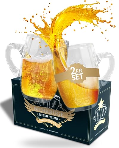 MUGBALLS American Football Glas mit Henkel (2er Set) - 650ml - Krüge mit fühlbarer Naht - Pint - Super Bowl Fans - Geschenk - Game Day - Mit Griff von MUGBALLS