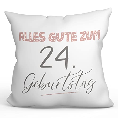 Mugffins Kissen mit Füllung mit Spruch Gebutstag 24 - Auf Deutsch - Alles Gute zum Geburtstag! Pinke - 40 x 40 cm - originelles und lustiges Geschenk von Mugffins