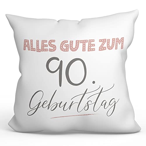 Mugffins Kissen mit Füllung mit Spruch Gebutstag 90 - Auf Deutsch - Alles Gute zum Geburtstag! Pinke - 40 x 40 cm - originelles und lustiges Geschenk von Mugffins