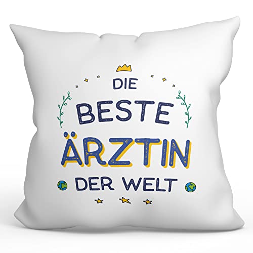 Mugffins Kissen mit Füllung mit Spruch für ÄRZTIN - Auf Deutsch - Beste der Welt - 40 x 40 cm - originelles und lustiges Geschenk Mitarbeiter von Mugffins