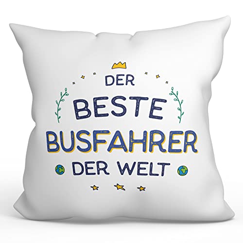 Mugffins Kissen mit Füllung mit Spruch für Busfahrer - Auf Deutsch - Beste der Welt - 40 x 40 cm - originelles und lustiges Geschenk Mitarbeiter von Mugffins