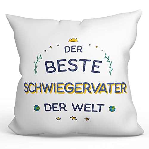 Mugffins Kissen mit Füllung mit Spruch für Schwiegervater - Auf Deutsch - Der Beste Der Welt - 40 x 40 cm - originelles und lustiges Geschenk von Mugffins