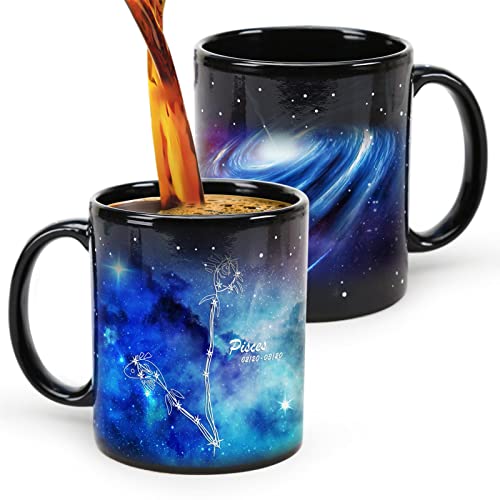 MUGKISS Magische Kaffeetasse, Fische Geburtstagsgeschenke, Zodiac Astrologie Constellation Cup 11oz, einzigartige Februar März Geschenke für ihren Freund. von MUGKISS