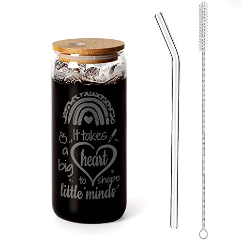 Geschenke für Lehrer | 590 ml Eiskaffeebecher | Glasbecher mit Deckel und Trinkhalmen | Glasbecher mit Bambusdeckel und Strohhalm | Best Teacher Ever | Bierglas | Dosenförmiges Trinkglas von MUGKISS