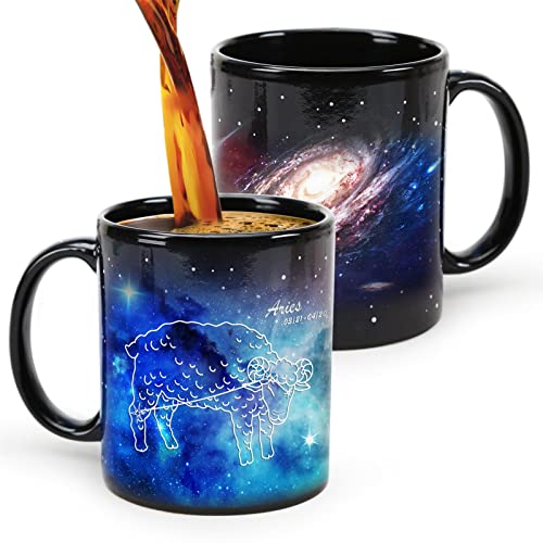MUGKISS Magische Kaffeetasse, Widder Geburtstagsgeschenke, Zodiac Astrologie Constellation Cup 11oz, Keramikbecher, einzigartige März April Geschenke von MUGKISS