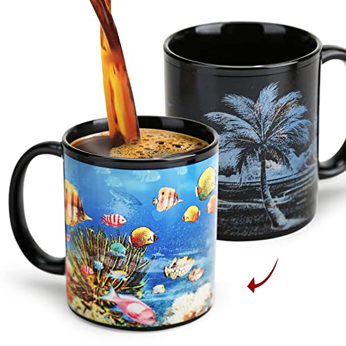 MUGKISS Novetly Farbe wechselnde Tasse 12oz, Keramik Wärme wechselnde Kaffeetasse für Seaside Liebhaber, magische Porzellantassen, niedliche Geschenke für Christma von MUGKISS