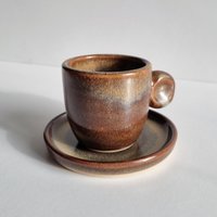 Espresso-Tasse Und Untertassen-Set, Rustikale Doppelte Espresso-Tasse, Braune Kleine Kaffeetasse, Handgefertigte Keramik-Espresso-Tasse von MUGMUGCERAMICS