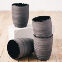 4Er Set Extra Große Keramiktasse Set, Tasse Ohne Griff 18Oz, Mattschwarze Steinzeug Kaffeetasse Ohne Henkel, Xl Hohe Tassen Henkel von MUGMUGCERAMICS